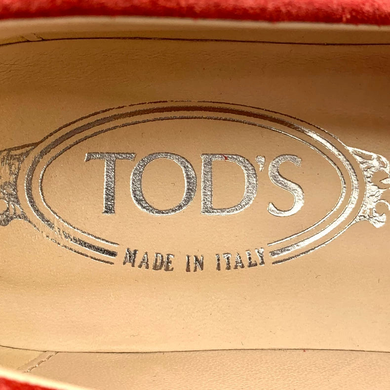 Red Suede Fringed Loafers by Tod's