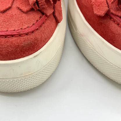 Red Suede Fringed Loafers by Tod's