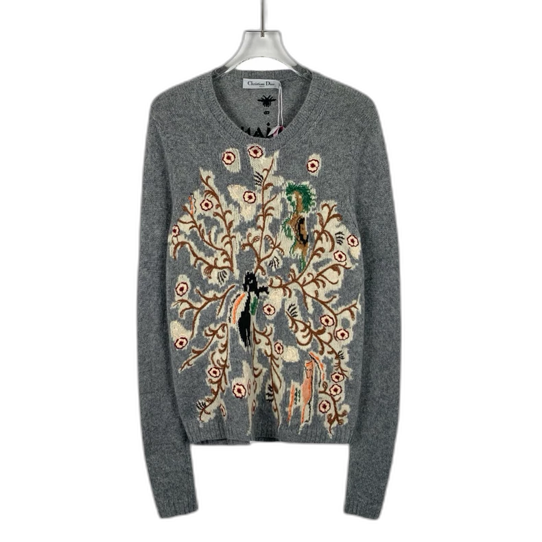 Christian Dior Grey Embroidered Knit Sweater