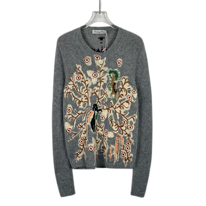Christian Dior Grey Embroidered Knit Sweater