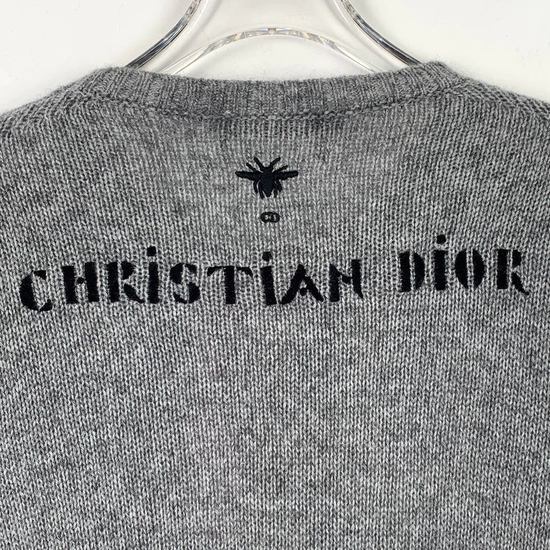 Christian Dior Grey Embroidered Knit Sweater