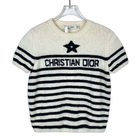 Dior Striped White Cashmere Knit Sweater