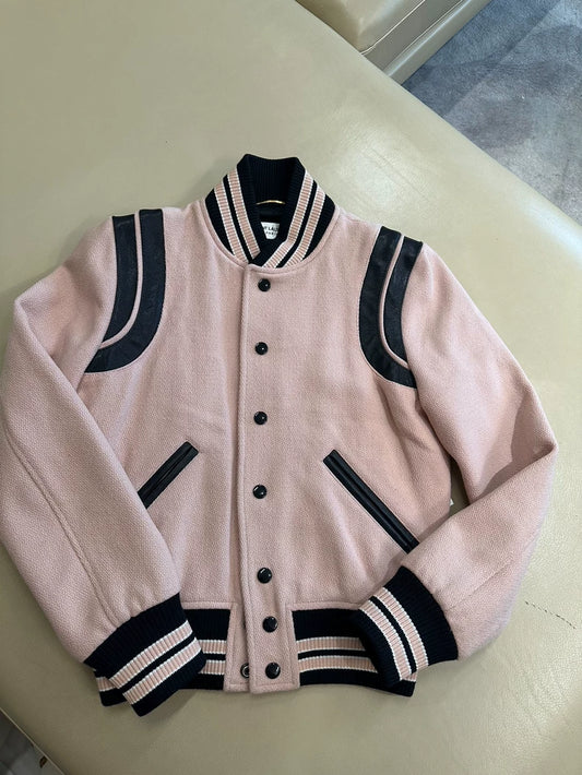 Saint Laurent Pink Black Baseball Jacket