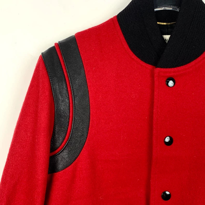 Saint Laurent Red Black Baseball Jacket