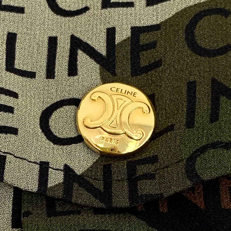 Celine Camo Logo Silk Short-Sleeve Dress-yf