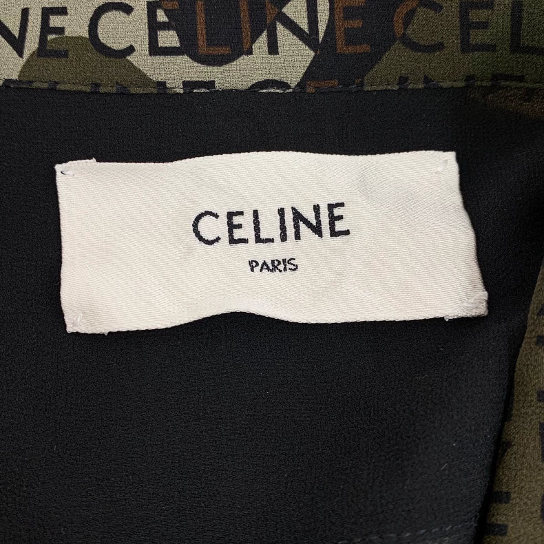 Celine Camo Logo Silk Short-Sleeve Dress-yf