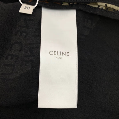 Celine Camo Logo Silk Short-Sleeve Dress-yf