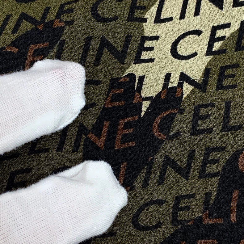 Celine Camo Logo Silk Short-Sleeve Dress-yf