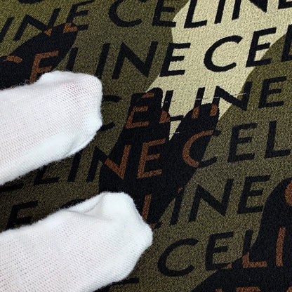 Celine Camo Logo Silk Short-Sleeve Dress-yf