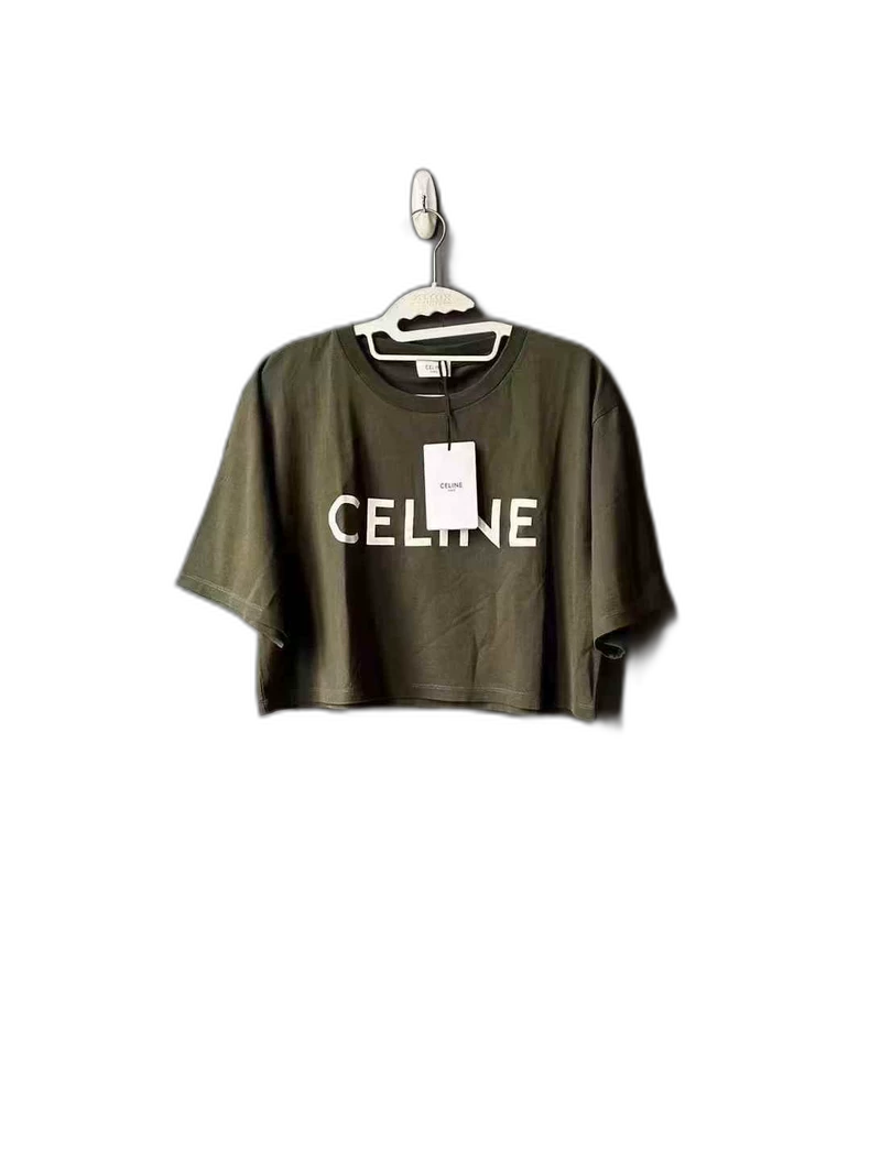 Celine Green Short Sleeve Cropped Top