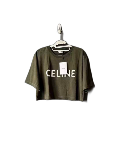 Celine Green Short Sleeve Cropped Top