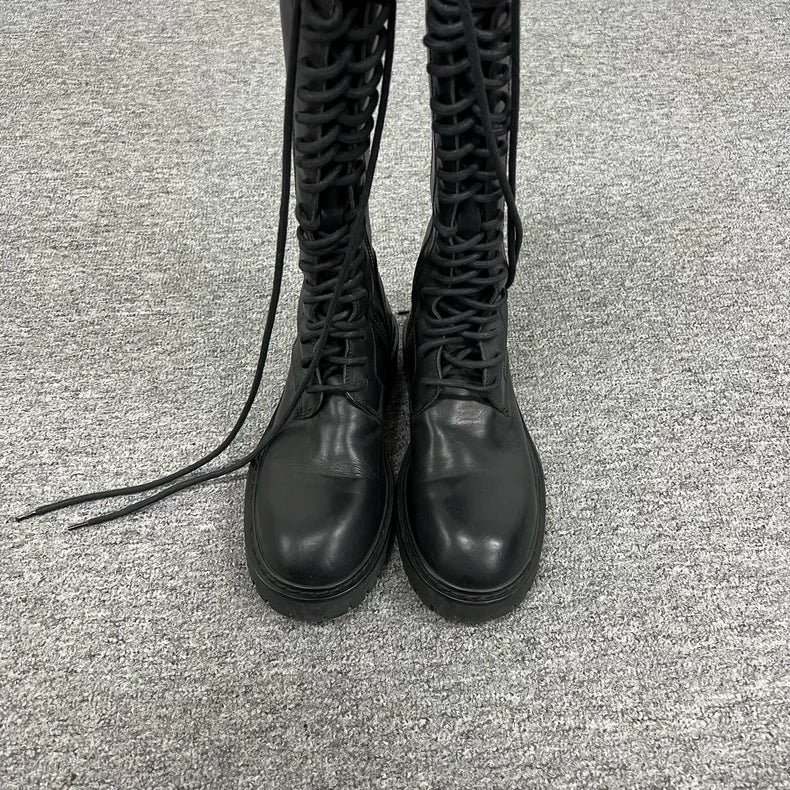 Black High-Top Lace-Up Boots