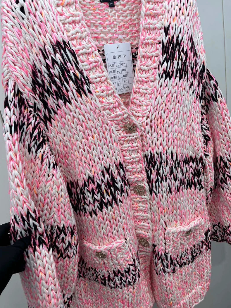 Chanel Pink Boucle Knit Cardigan