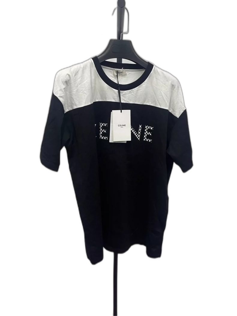 CELINE Logo Color Block Cotton T-Shirt