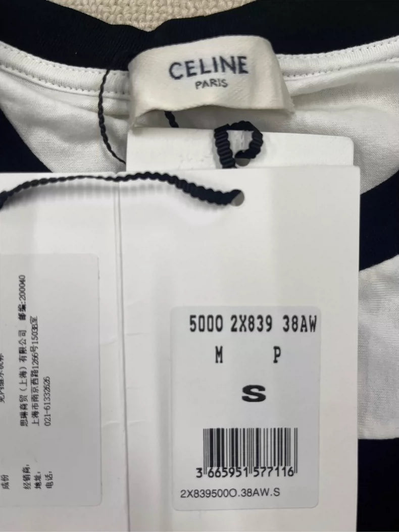 CELINE Logo Color Block Cotton T-Shirt