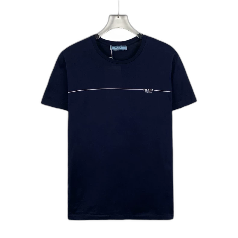 Prada Cotton Logo Tee in Dark Blue