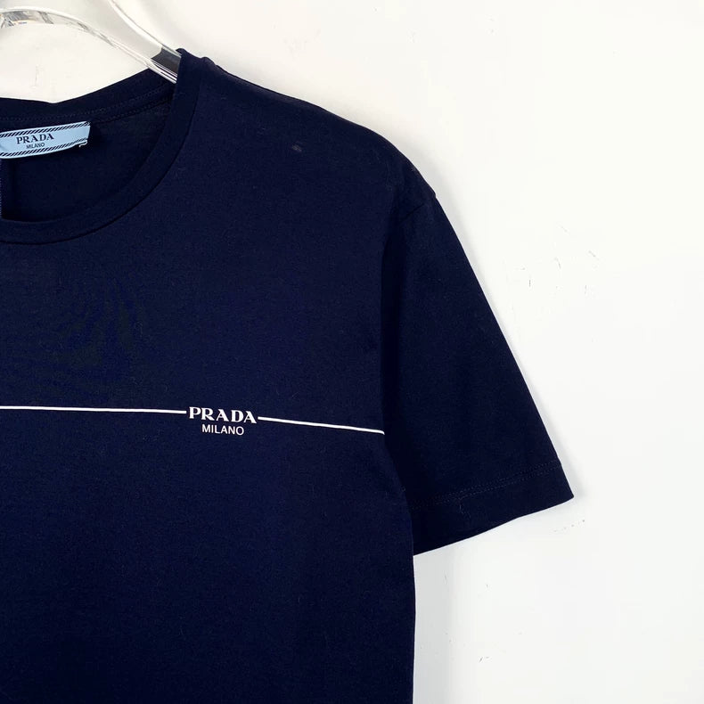 Prada Cotton Logo Tee in Dark Blue