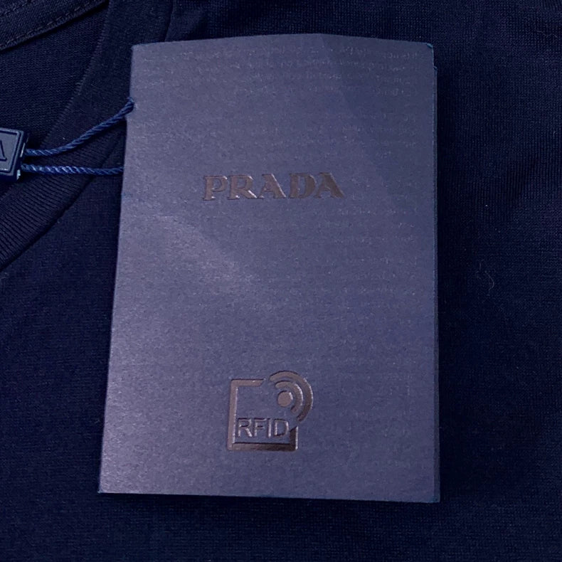 Prada Cotton Logo Tee in Dark Blue