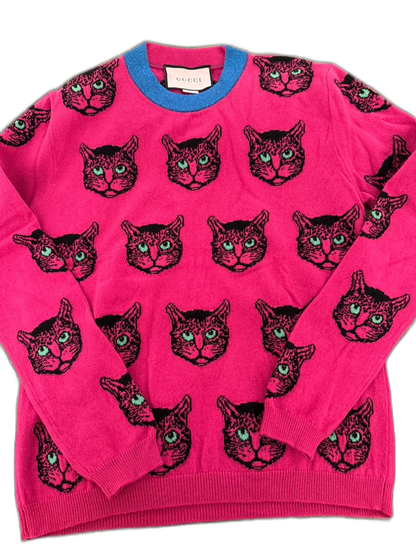 Gucci Cat Pattern Knit Wool Sweater