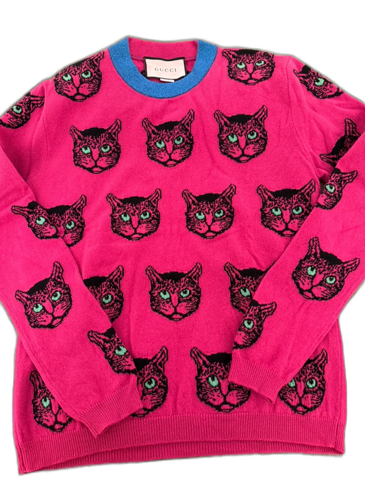 Gucci Cat Pattern Knit Wool Sweater