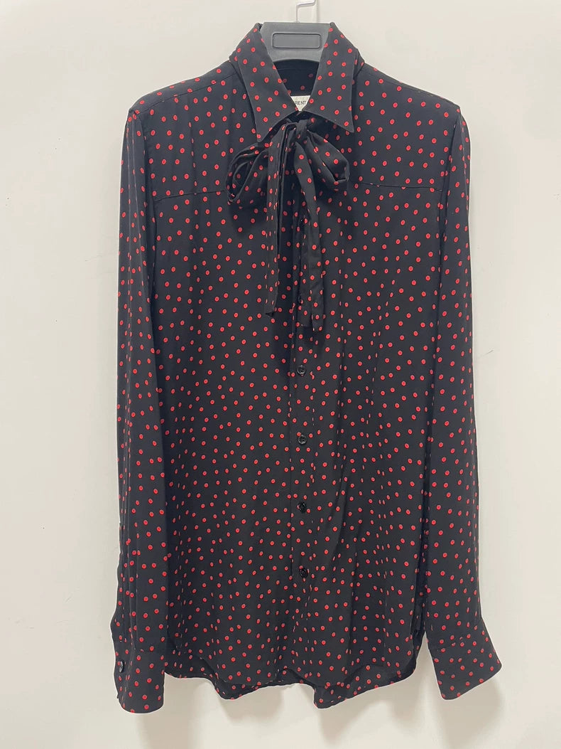 Saint Laurent Polka Dot Tie Blouse