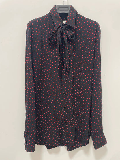 Saint Laurent Polka Dot Tie Blouse