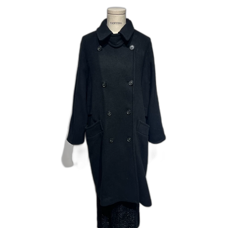 Vintage Black Double-Breasted Wool Coat