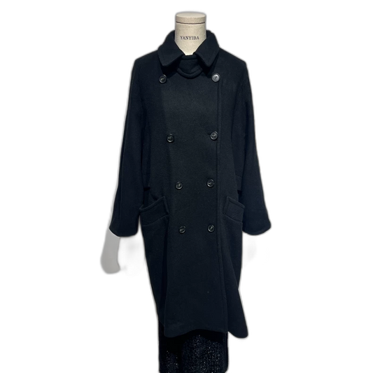 Vintage Black Double-Breasted Wool Coat