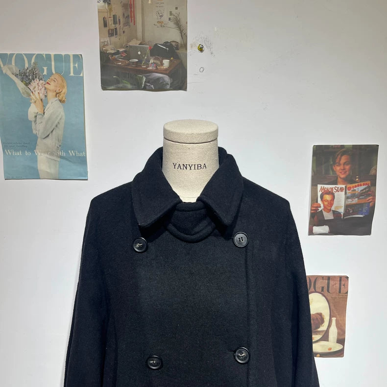 Vintage Black Double-Breasted Wool Coat