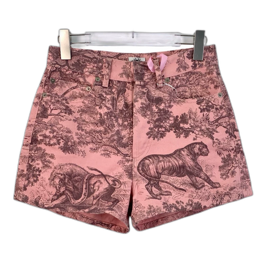 Pink Jungle Print Denim Shorts