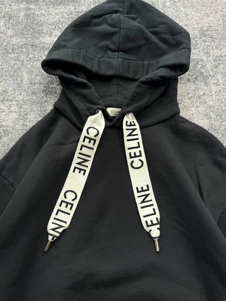 Celine Black Drawstring Logo Hoodie