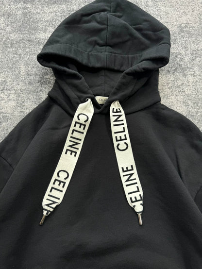 Celine Black Drawstring Logo Hoodie