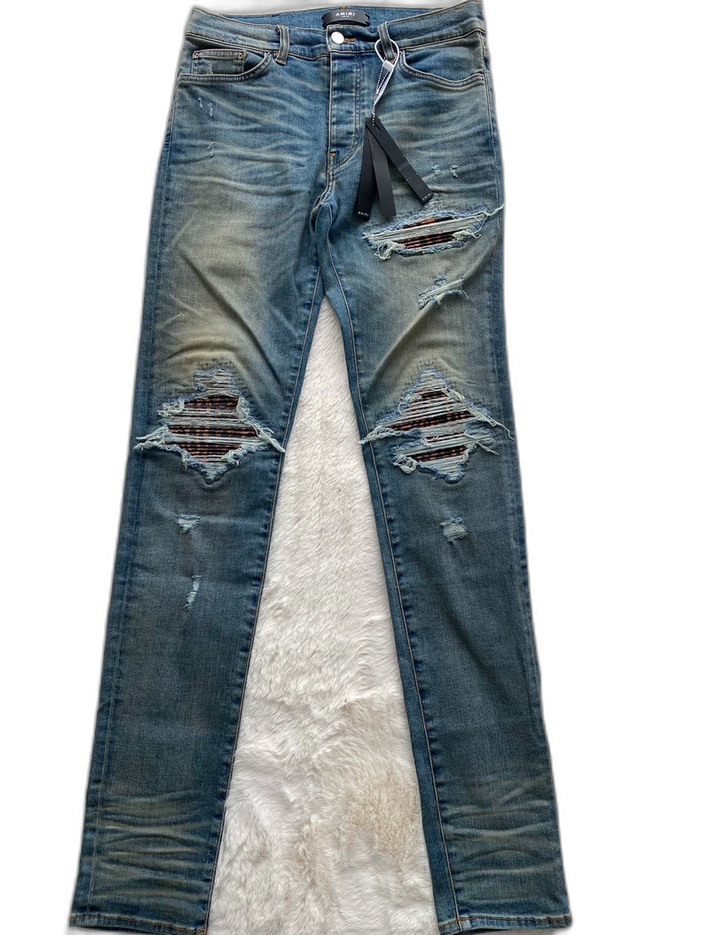 Amiri Blue Leopard Print Denim Pants