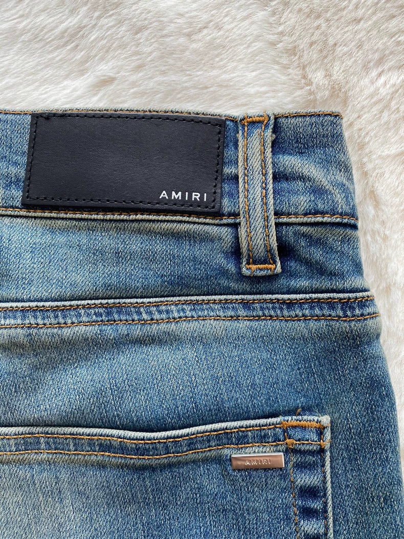 Amiri Blue Leopard Print Denim Pants