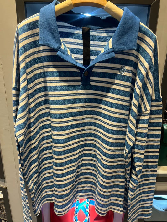 Chrome Hearts Blue White Striped Long Sleeve Polo