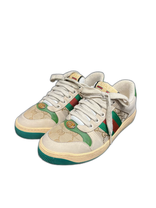 Gucci Retro Sneakers in Off-White and Green-zp