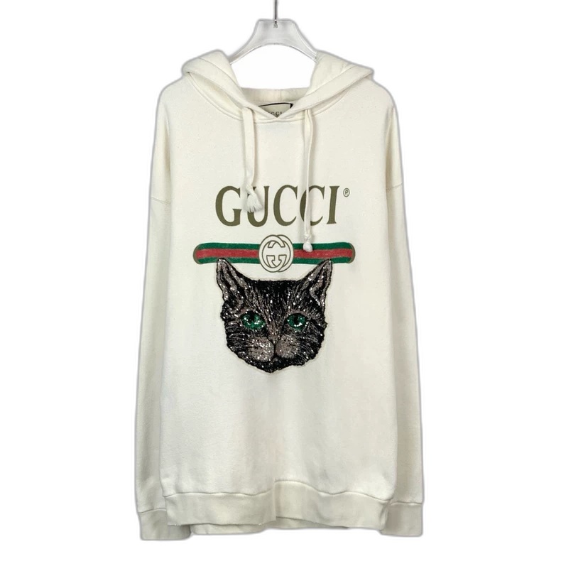 Gucci Beige Logo Cat Hoodie with Drawstrings
