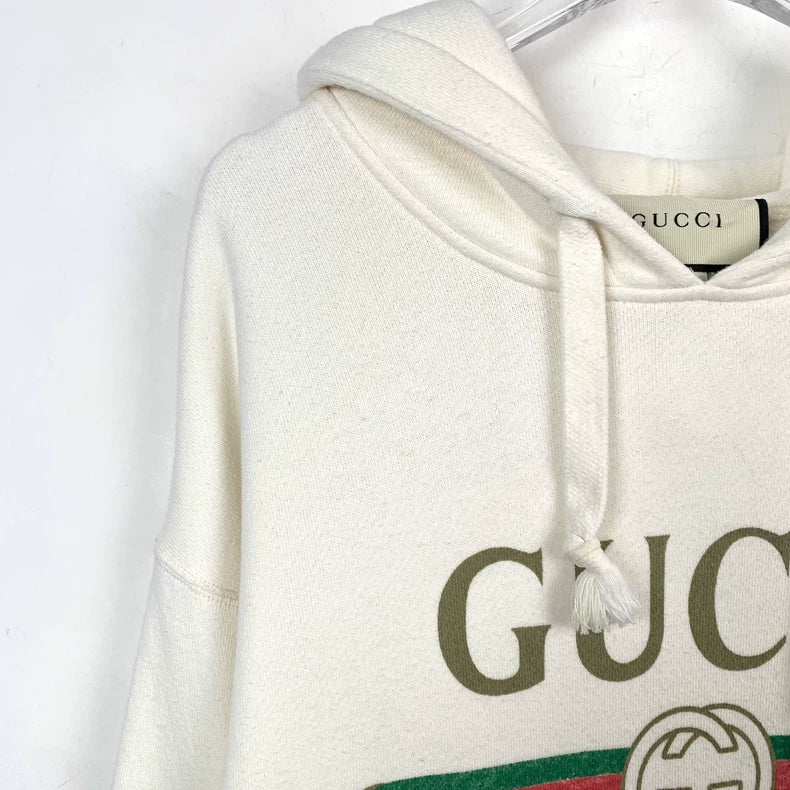 Gucci Beige Logo Cat Hoodie with Drawstrings