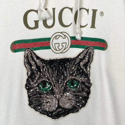 Gucci Beige Logo Cat Hoodie with Drawstrings