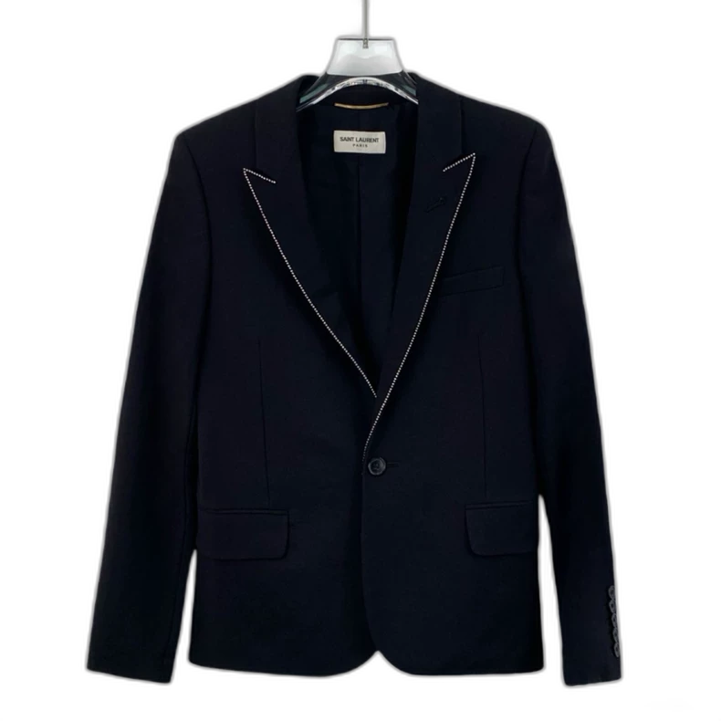 Saint Laurent Black Wool Blazer with Crystal