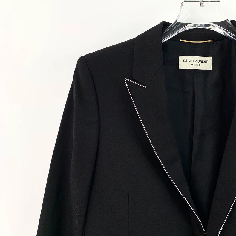 Saint Laurent Black Wool Blazer with Crystal