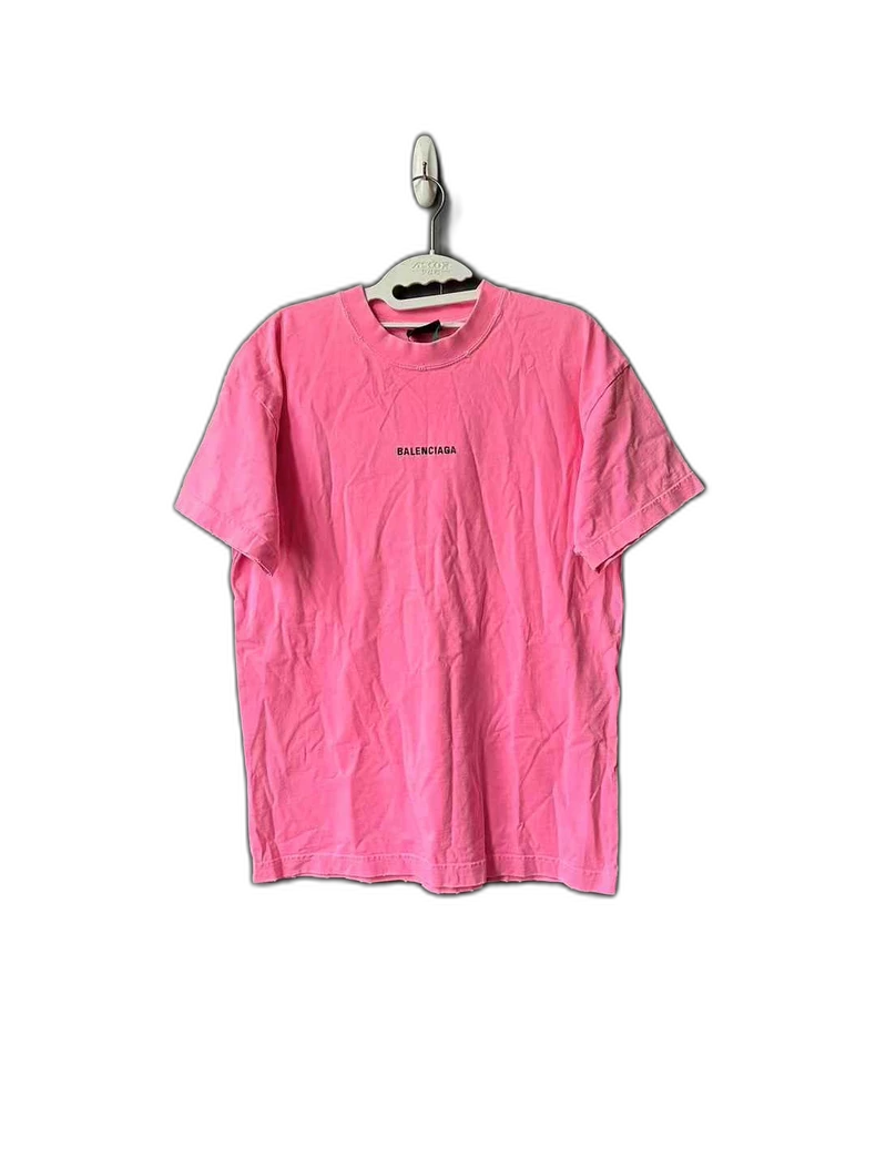 Balenciaga Pink Distressed Short Sleeve Tee