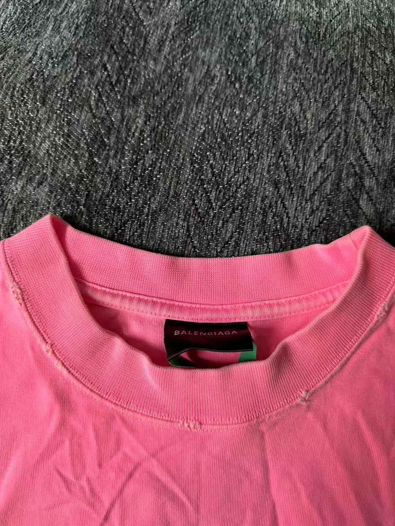 Balenciaga Pink Distressed Short Sleeve Tee