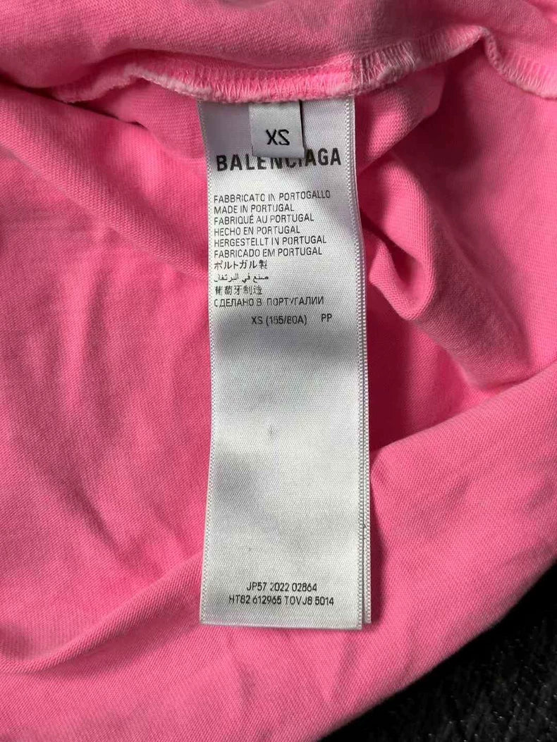 Balenciaga Pink Distressed Short Sleeve Tee