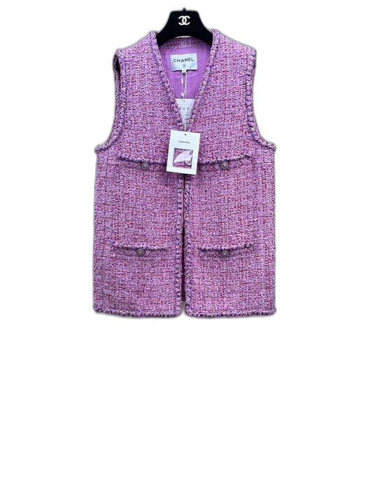 Elegant Purple Long Vest with Four Pockets