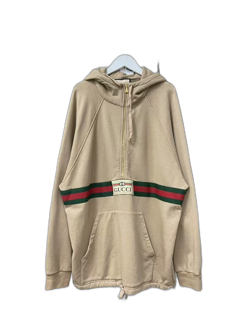 Gucci Khaki Half-Zip Hoodie Sweatshirt