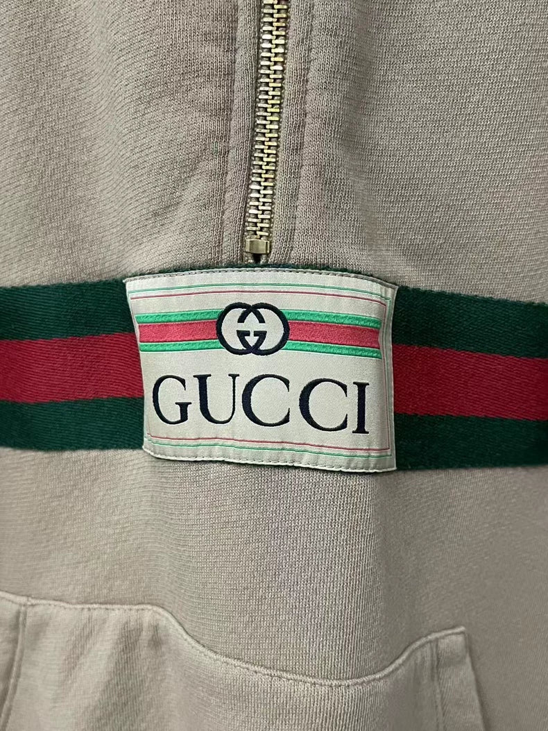 Gucci Khaki Half-Zip Hoodie Sweatshirt