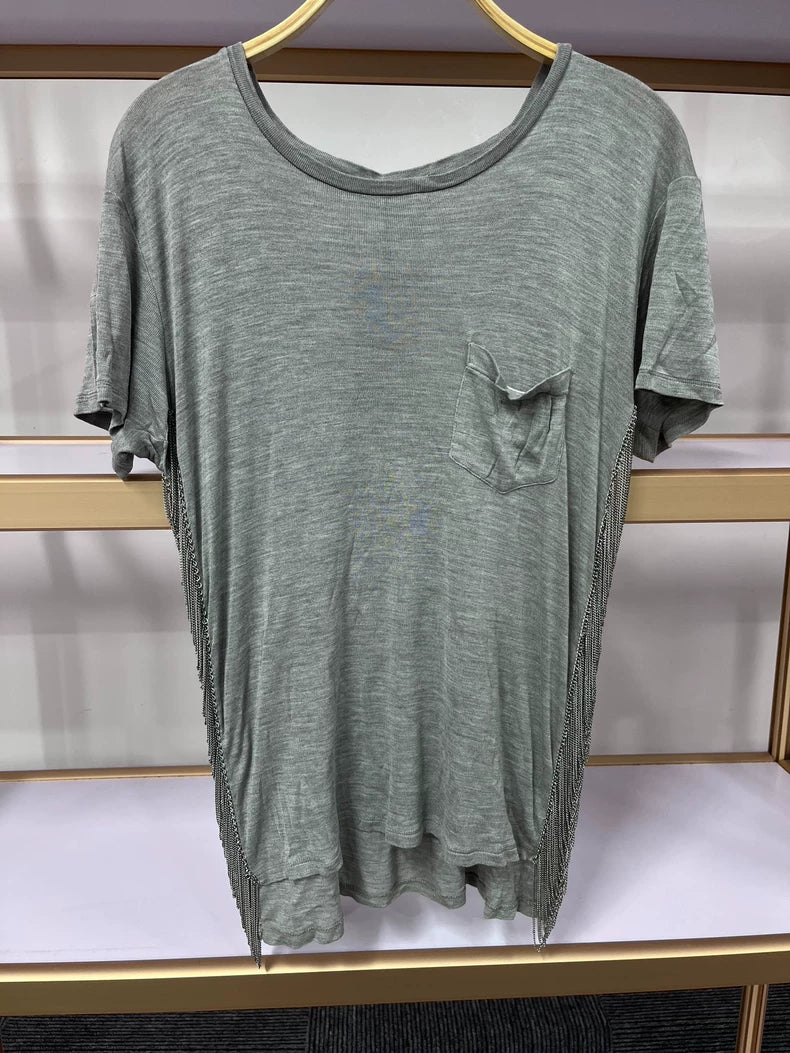 YSL Saint Laurent Chain Silk Short Sleeve Top