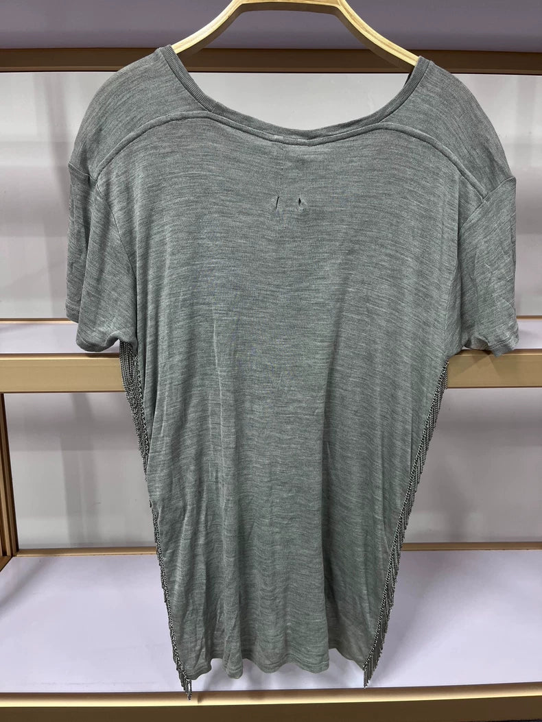 YSL Saint Laurent Chain Silk Short Sleeve Top