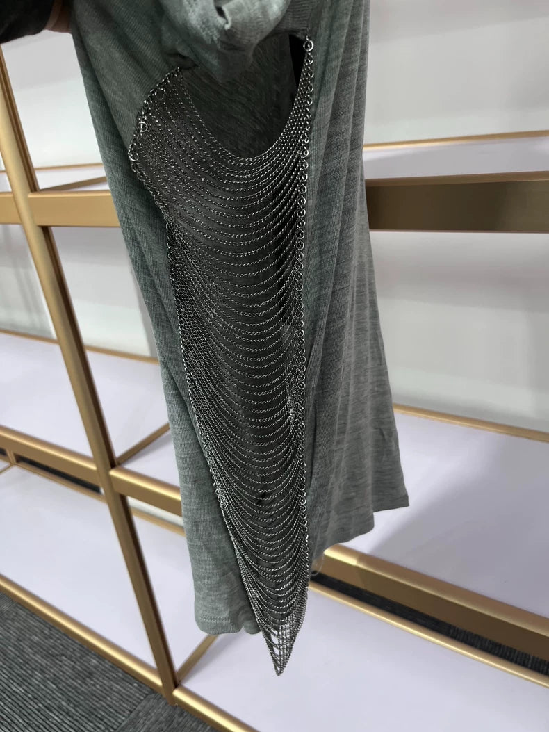 YSL Saint Laurent Chain Silk Short Sleeve Top